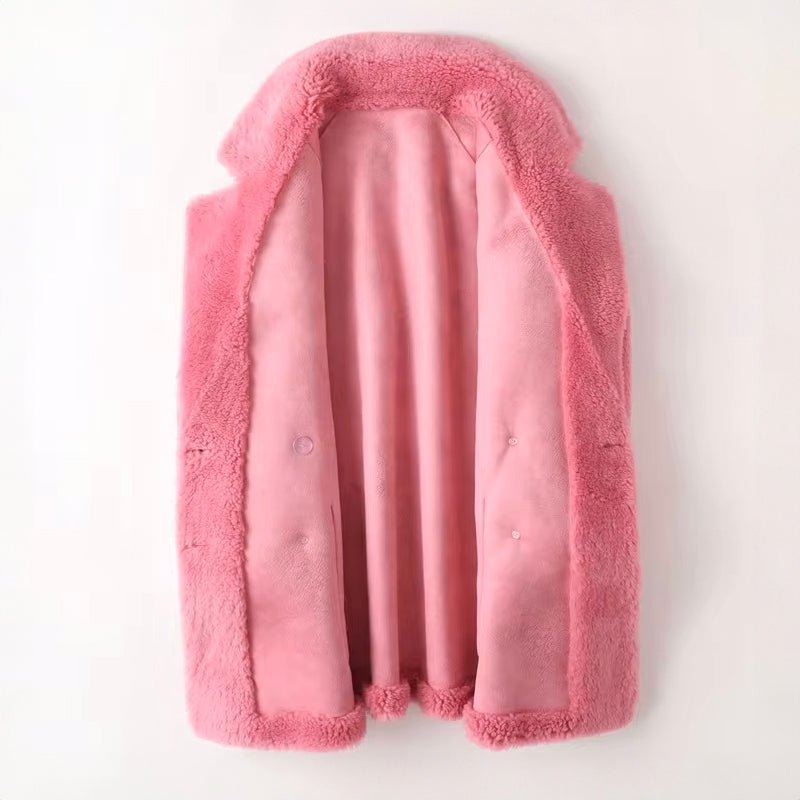 Women's Oversized Shearling Coat | Double-Breasted Lapel Back