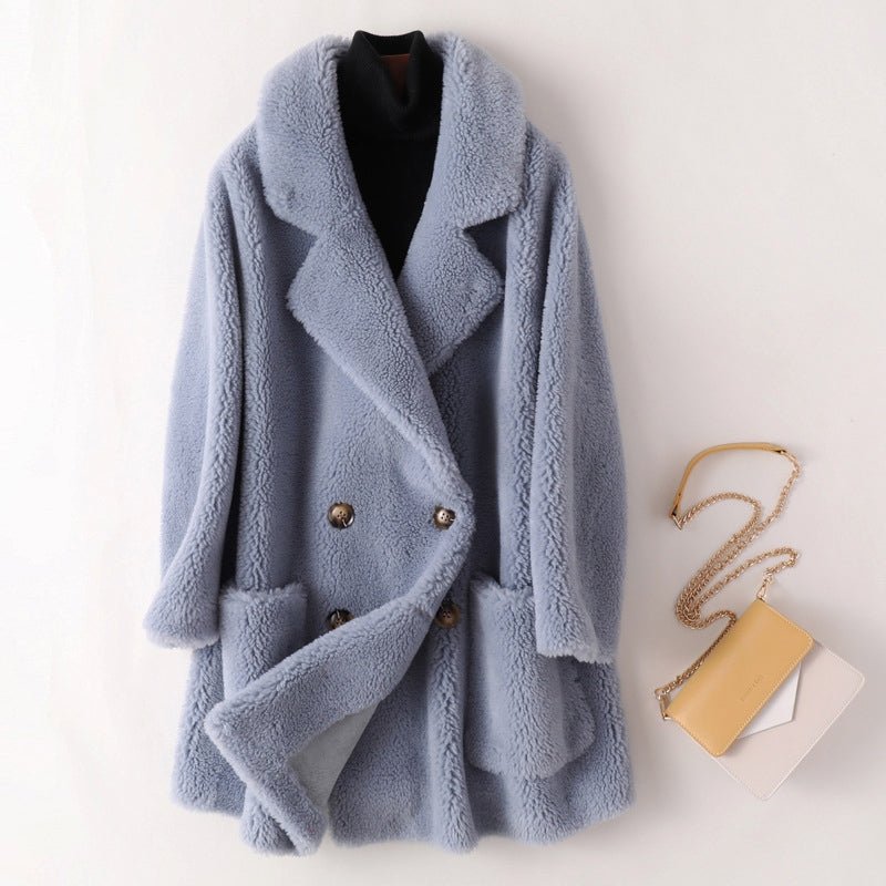 Women's Oversized Shearling Coat | Double-Breasted Lapel Front