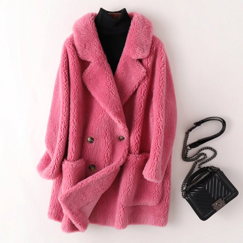 Women's Oversized Shearling Coat | Double-Breasted Lapel Hero