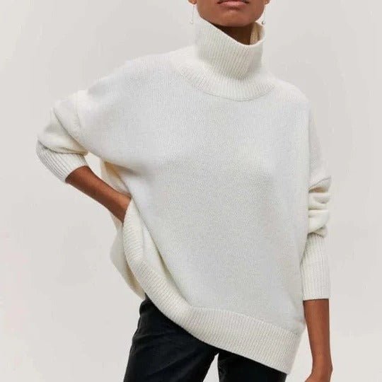 Women's Oversized Turtleneck Sweater | Cape Back Knit Angle