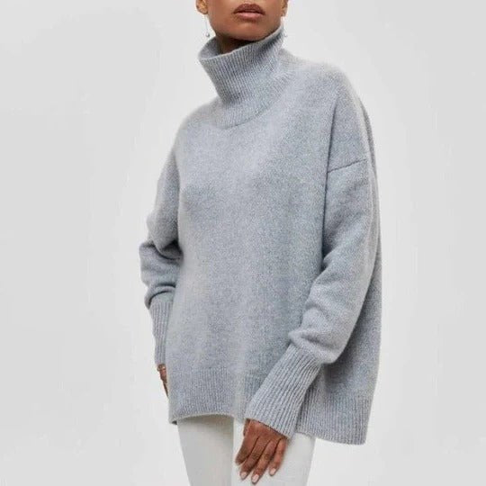 Women's Oversized Turtleneck Sweater | Cape Back Knit Close Up