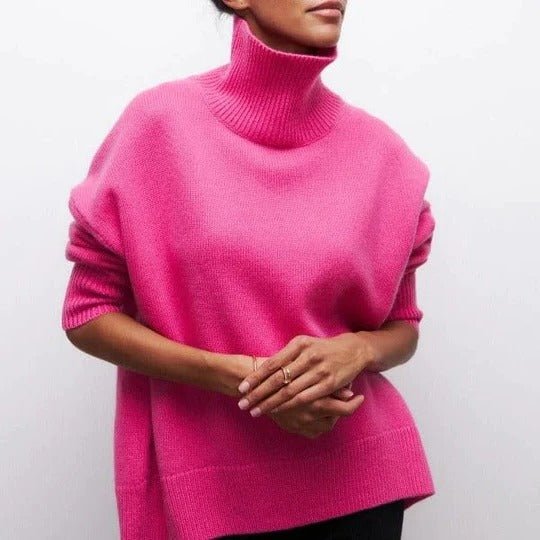 Women's Oversized Turtleneck Sweater | Cape Back Knit Side