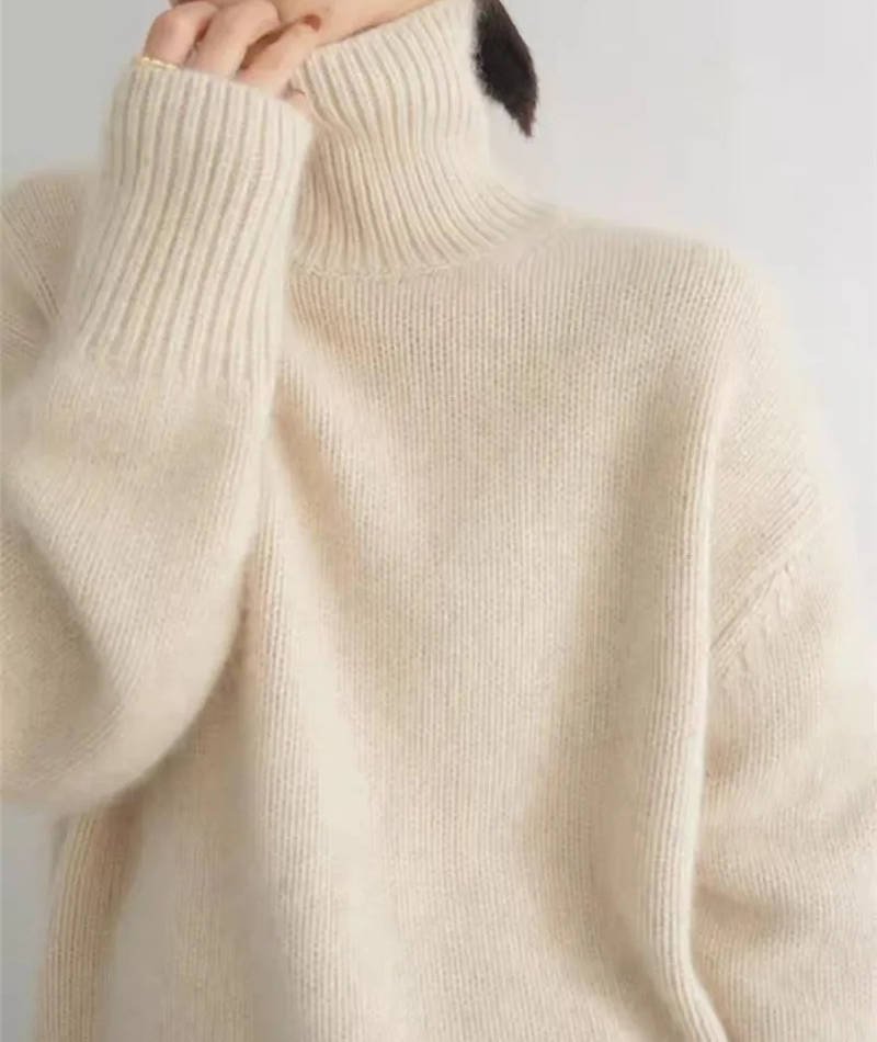 Women's Oversized Turtleneck Sweater | Relaxed Knit Fit Close Up