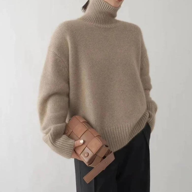 Women's Oversized Turtleneck Sweater | Relaxed Knit Fit Detail