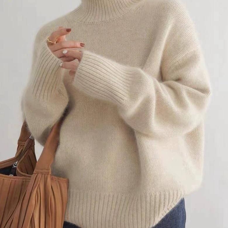 Women's Oversized Turtleneck Sweater | Relaxed Knit Fit Side