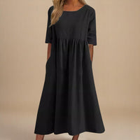 Women's Paisley Linen Midi Dress | Gathered Waist Casual Fit Detail