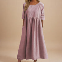 Women's Paisley Linen Midi Dress | Gathered Waist Casual Fit Lifestyle