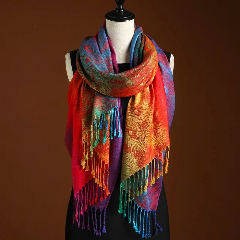 Women's Peacock Pattern Shawl | Bohemian Fringe Hero