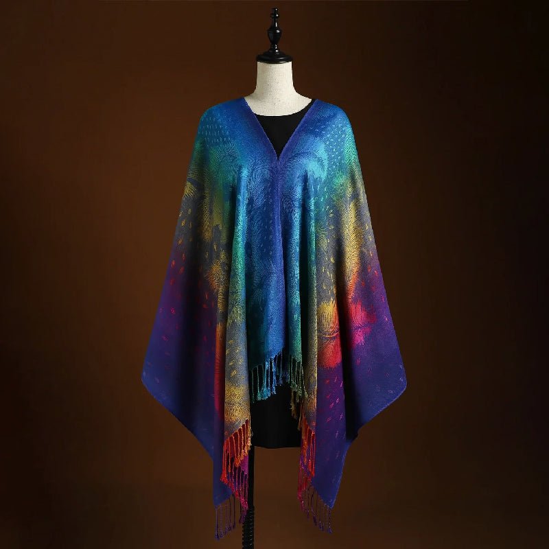Women's Peacock Pattern Shawl | Bohemian Fringe Side