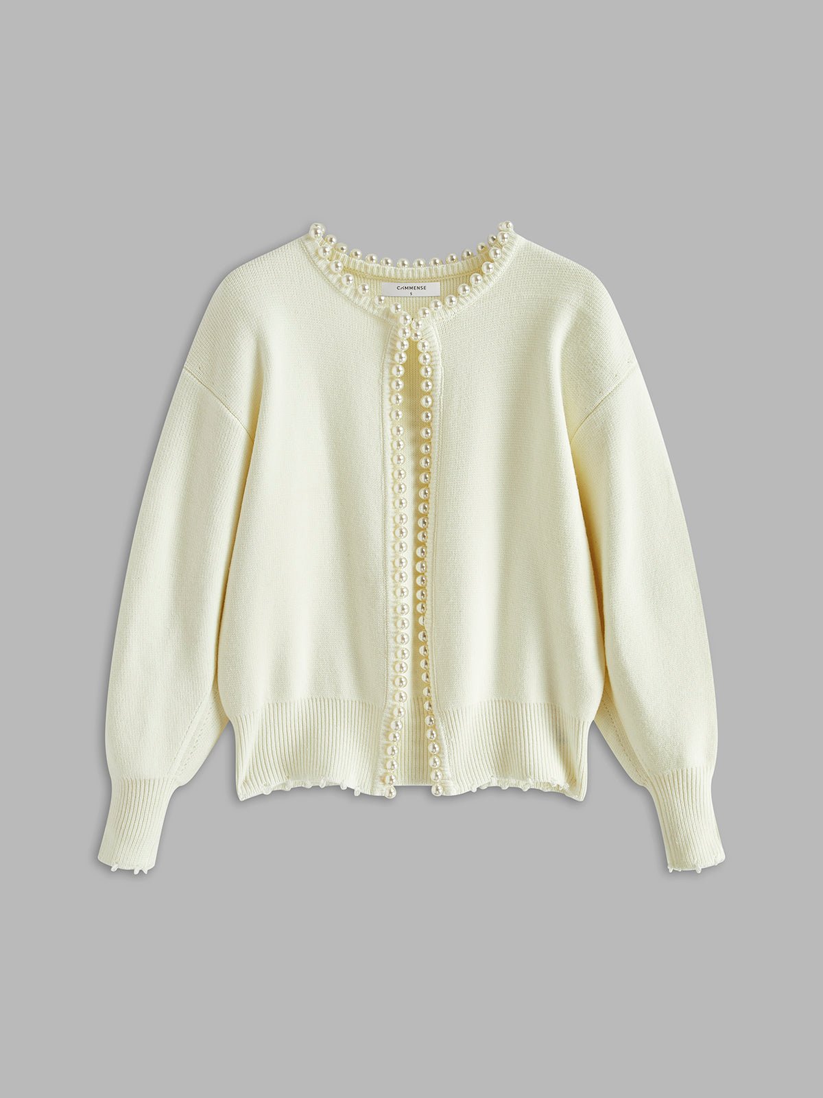 Women's Pearl Trim Cardigan Sweater | Ripped Hem Knit Back