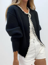 Women's Pearl Trim Cardigan Sweater | Ripped Hem Knit View 13