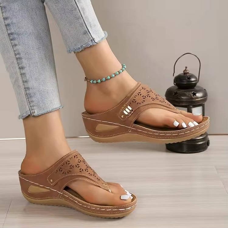 Women's Perforated Orthopedic Walking Sandals | Arch Support Detail