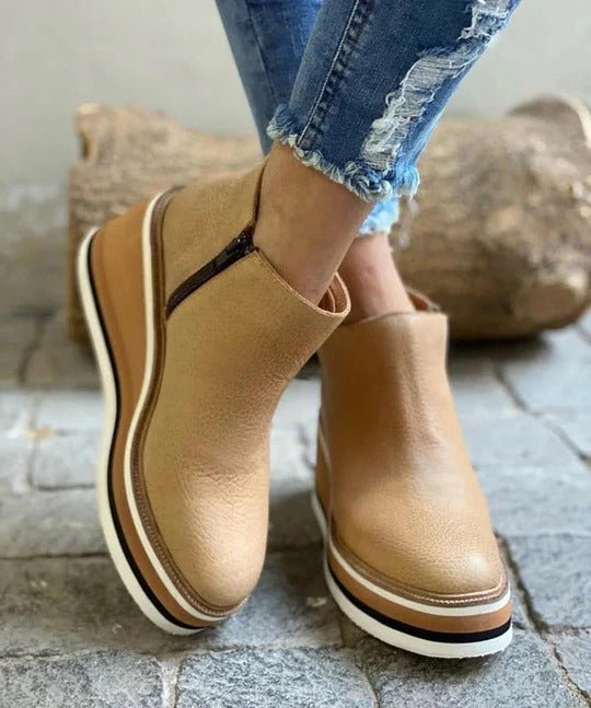 Women's Platform Low Ankle Boots | Side Closure Detail
