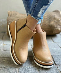 Women's Platform Low Ankle Boots | Side Closure Detail