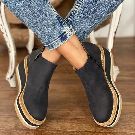 Women's Platform Low Ankle Boots | Side Closure Front