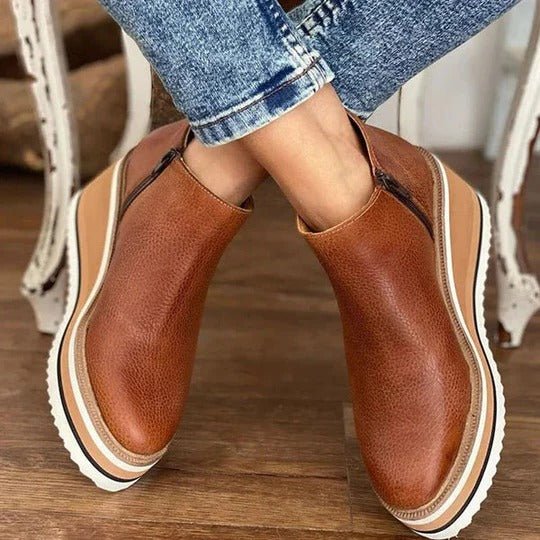 Women's Platform Low Ankle Boots | Side Closure Side