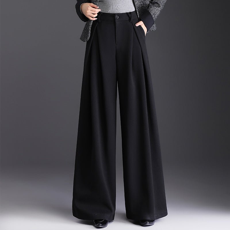 Women's Pleated Wide Leg Pants | Wool-Blend Tailored Fit Back