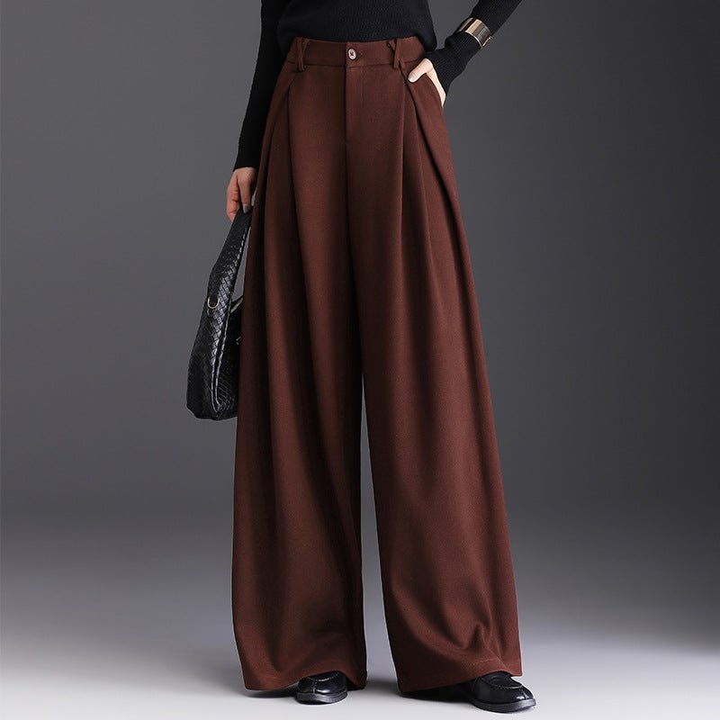 Women's Pleated Wide Leg Pants | Wool-Blend Tailored Fit Front