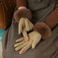 Women's Plush Cuff Winter Gloves | Suede Faux Fur Alternate