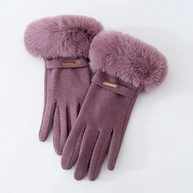 Women's Plush Cuff Winter Gloves | Suede Faux Fur Detail