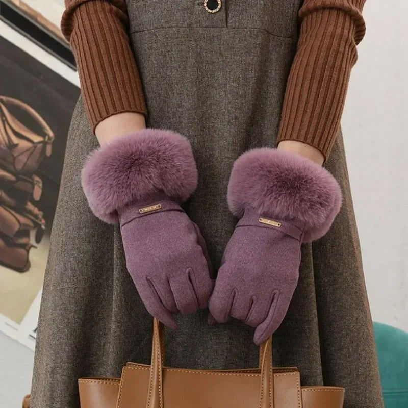 Women's Plush Cuff Winter Gloves | Suede Faux Fur Front