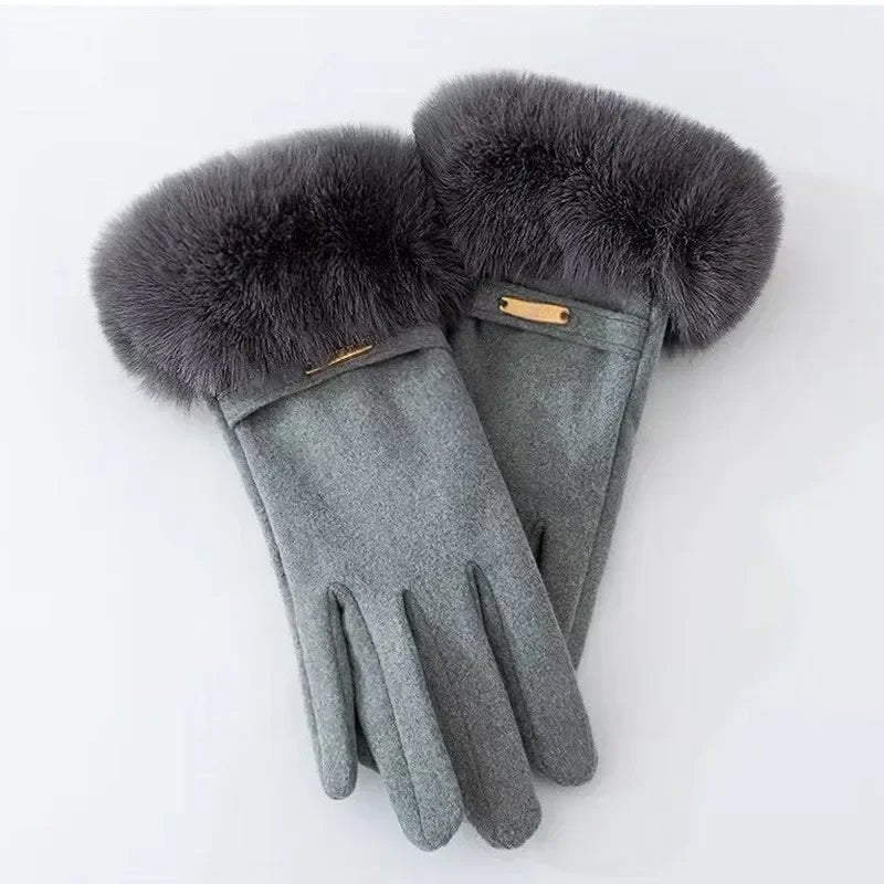 Women's Plush Cuff Winter Gloves | Suede Faux Fur Lifestyle