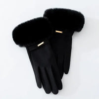 Women's Plush Cuff Winter Gloves | Suede Faux Fur View 11