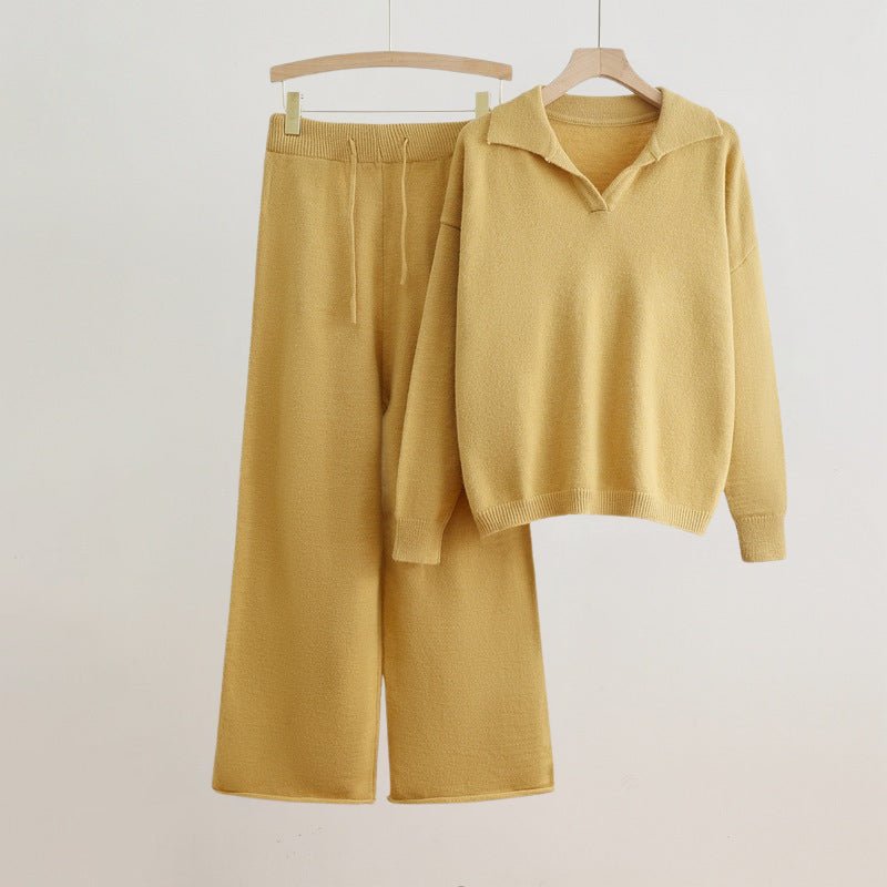 Women's Polo Collar Elegant Set | Wide-Leg Sweater Hero