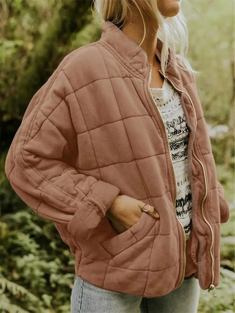 Women's Quilted Oversized Bomber Jacket | Casual Relaxed Fit Back