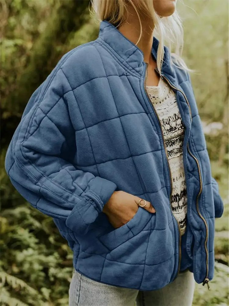 Women's Quilted Oversized Bomber Jacket | Casual Relaxed Fit Detail