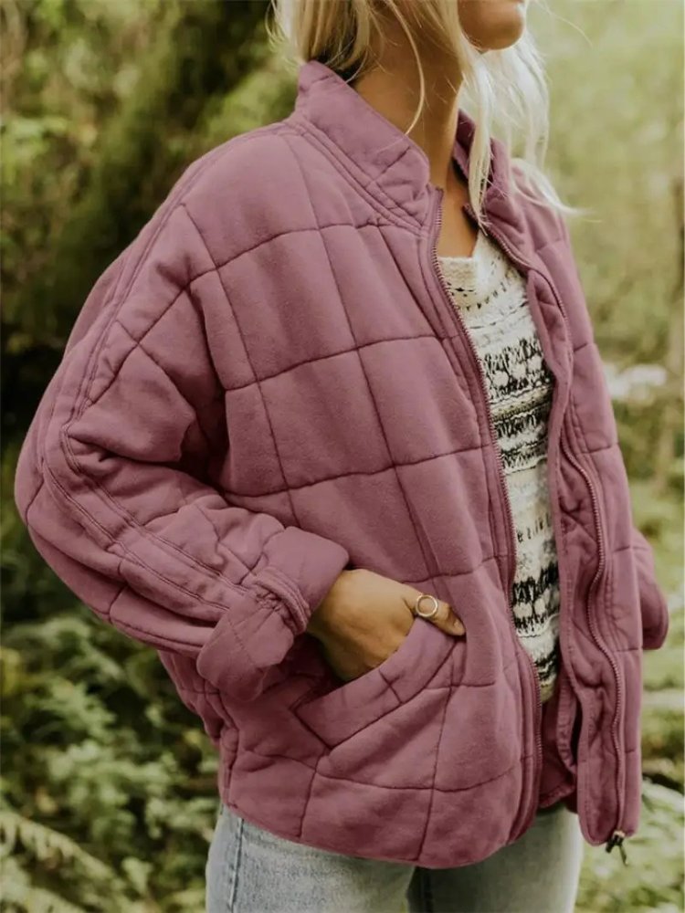 Women's Quilted Oversized Bomber Jacket | Casual Relaxed Fit Full