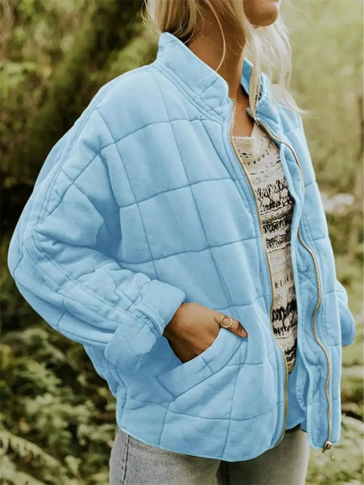 Women's Quilted Oversized Bomber Jacket | Casual Relaxed Fit Side
