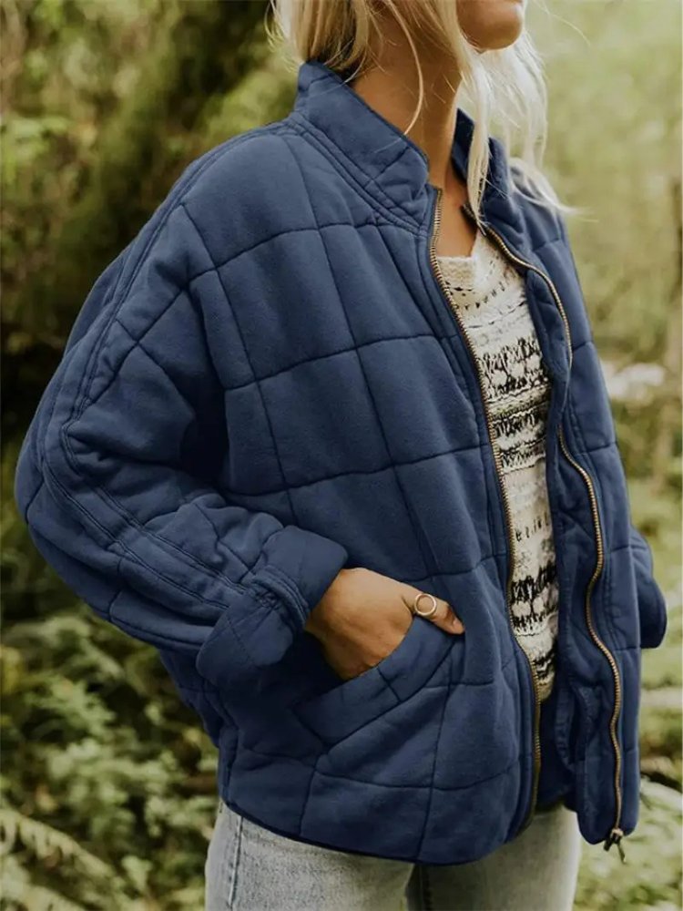 Women's Quilted Oversized Bomber Jacket | Casual Relaxed Fit View 11