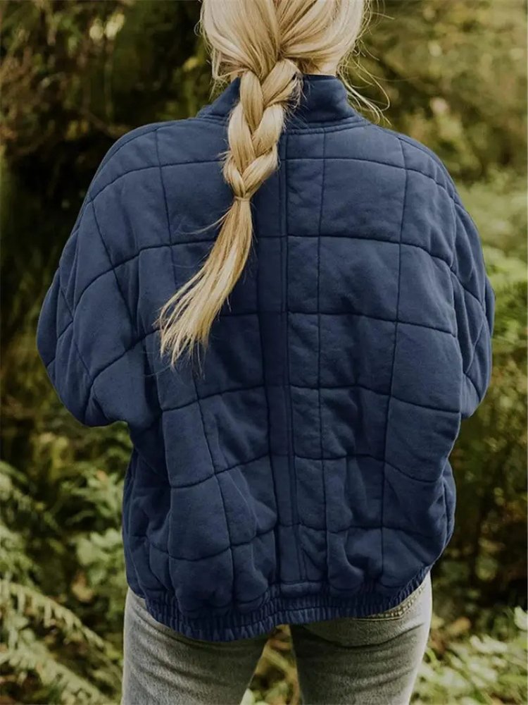 Women's Quilted Oversized Bomber Jacket | Casual Relaxed Fit View 14