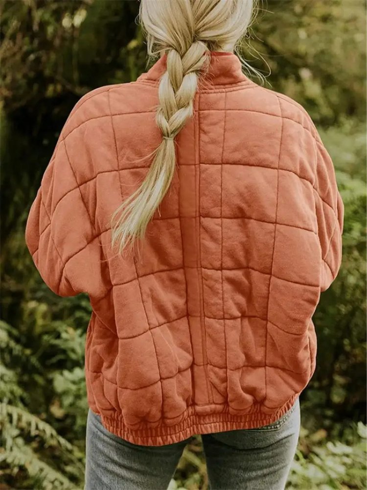 Women's Quilted Oversized Bomber Jacket | Casual Relaxed Fit View 15