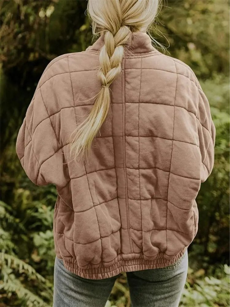 Women's Quilted Oversized Bomber Jacket | Casual Relaxed Fit View 17