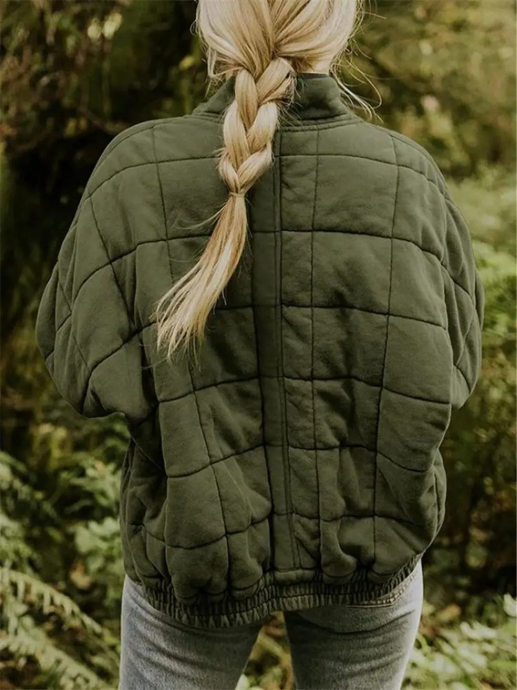 Women's Quilted Oversized Bomber Jacket | Casual Relaxed Fit View 18