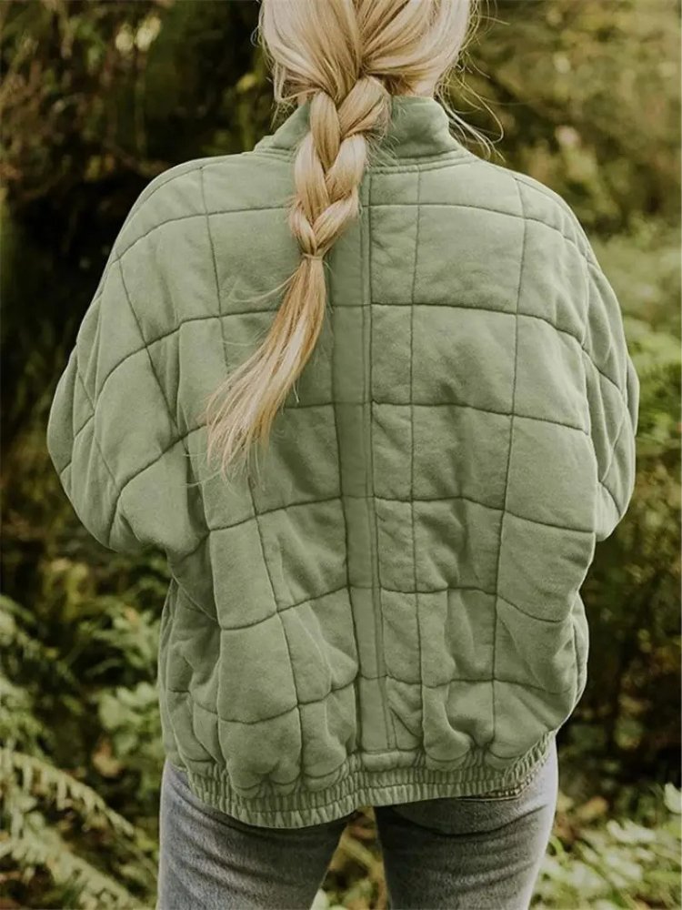 Women's Quilted Oversized Bomber Jacket | Casual Relaxed Fit View 19