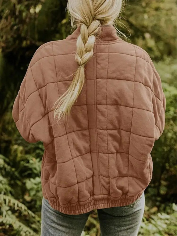 Women's Quilted Oversized Bomber Jacket | Casual Relaxed Fit View 20