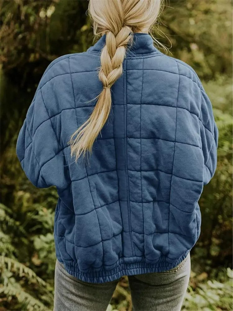 Women's Quilted Oversized Bomber Jacket | Casual Relaxed Fit View 22