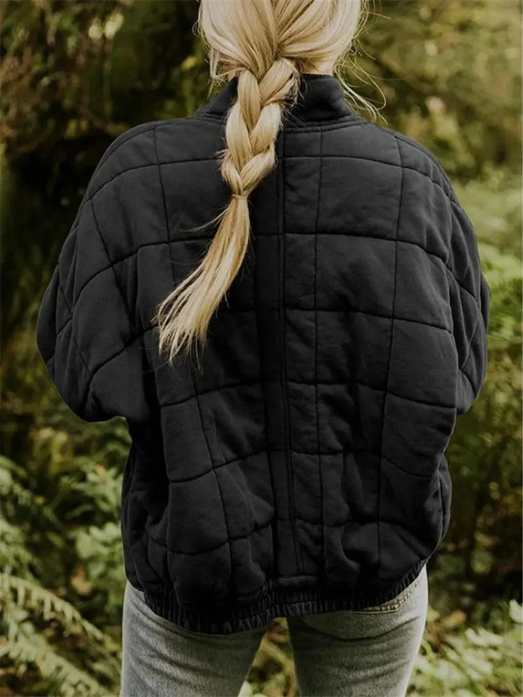 Women's Quilted Oversized Bomber Jacket | Casual Relaxed Fit View 23