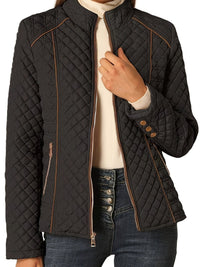 Women's Quilted Zip Up Jacket | Stand Collar Hip Length Hero