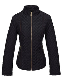 Women's Quilted Zip Up Jacket | Stand Collar Hip Length Side