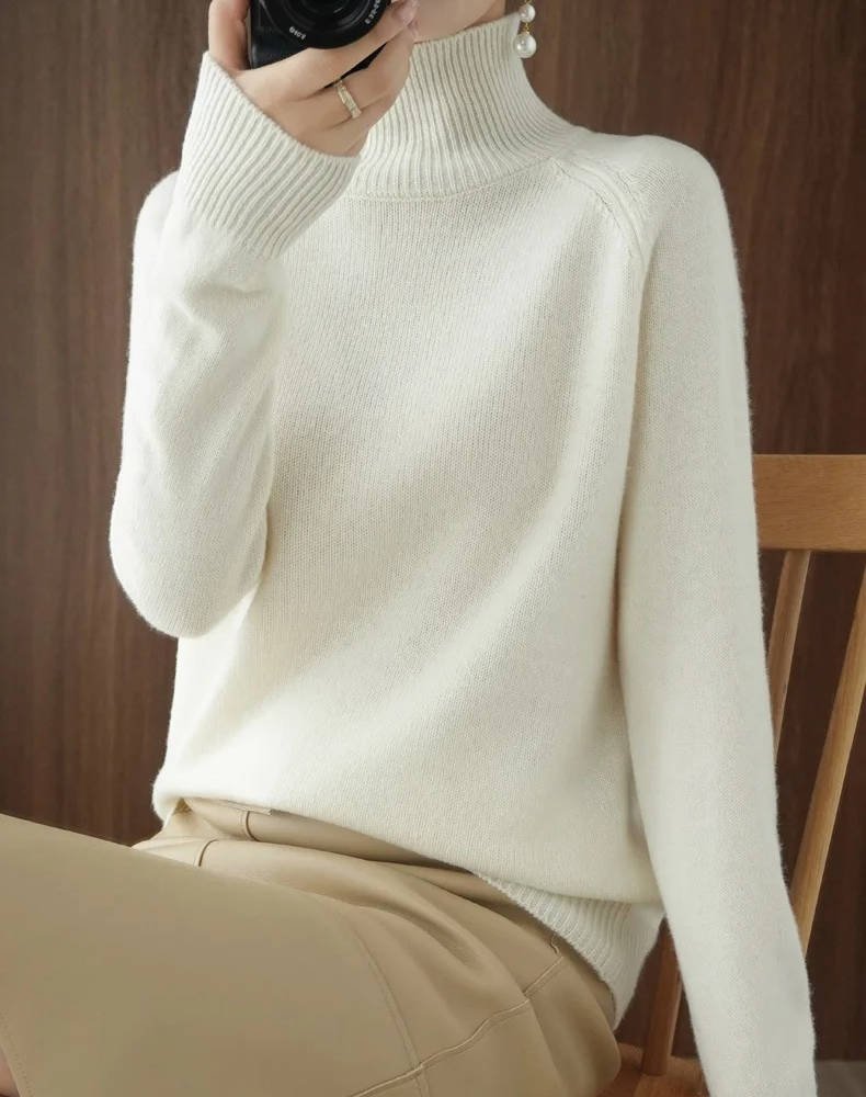 Women's Raglan Sleeve Turtleneck Sweater | Relaxed Knit Side