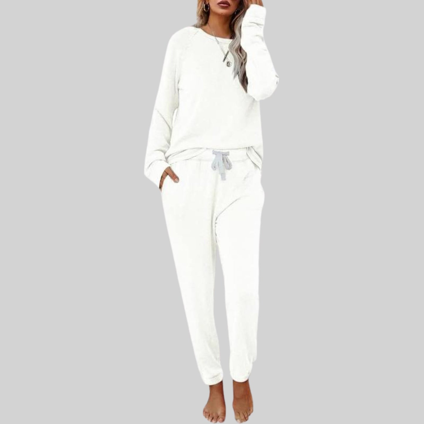 Women's Relaxed Fit Joggers Set | Raglan Sleeve Loungewear Front