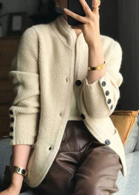 Women's Ribbed Cardigan Sweater | Stand Collar Button-Down Knit Detail