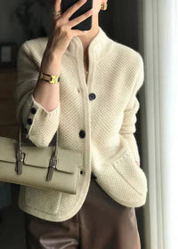 Women's Ribbed Cardigan Sweater | Stand Collar Button-Down Knit Front