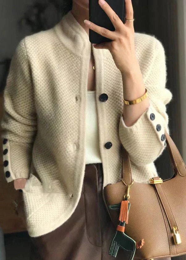 Women's Ribbed Cardigan Sweater | Stand Collar Button-Down Knit Hero