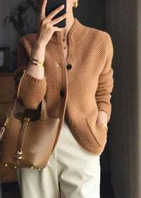 Women's Ribbed Cardigan Sweater | Stand Collar Button-Down Knit Side