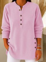 Top Henley acanalado para mujer | manga larga y corte holgado